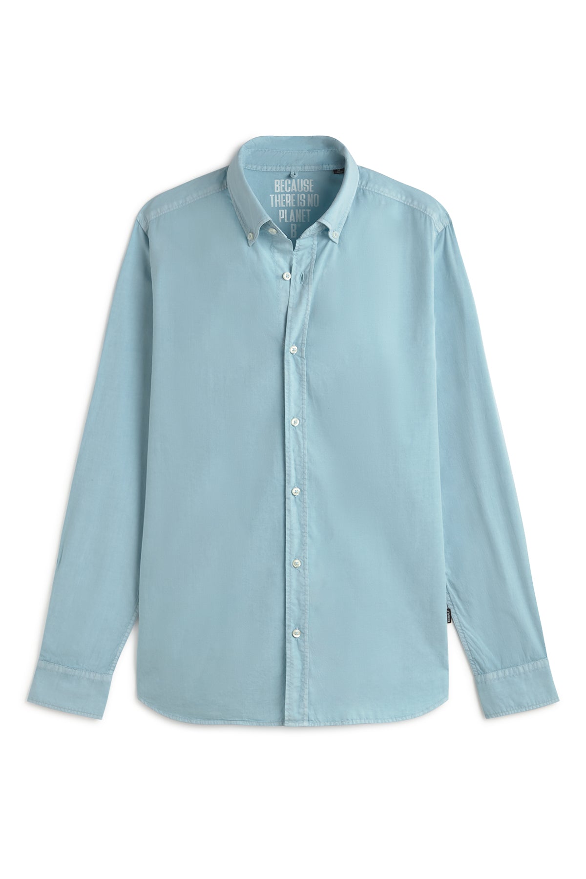 Camisa azul de manga larga para hombre de la marca Ecoalf, elaborada con tejidos sostenibles para un estilo casual.
