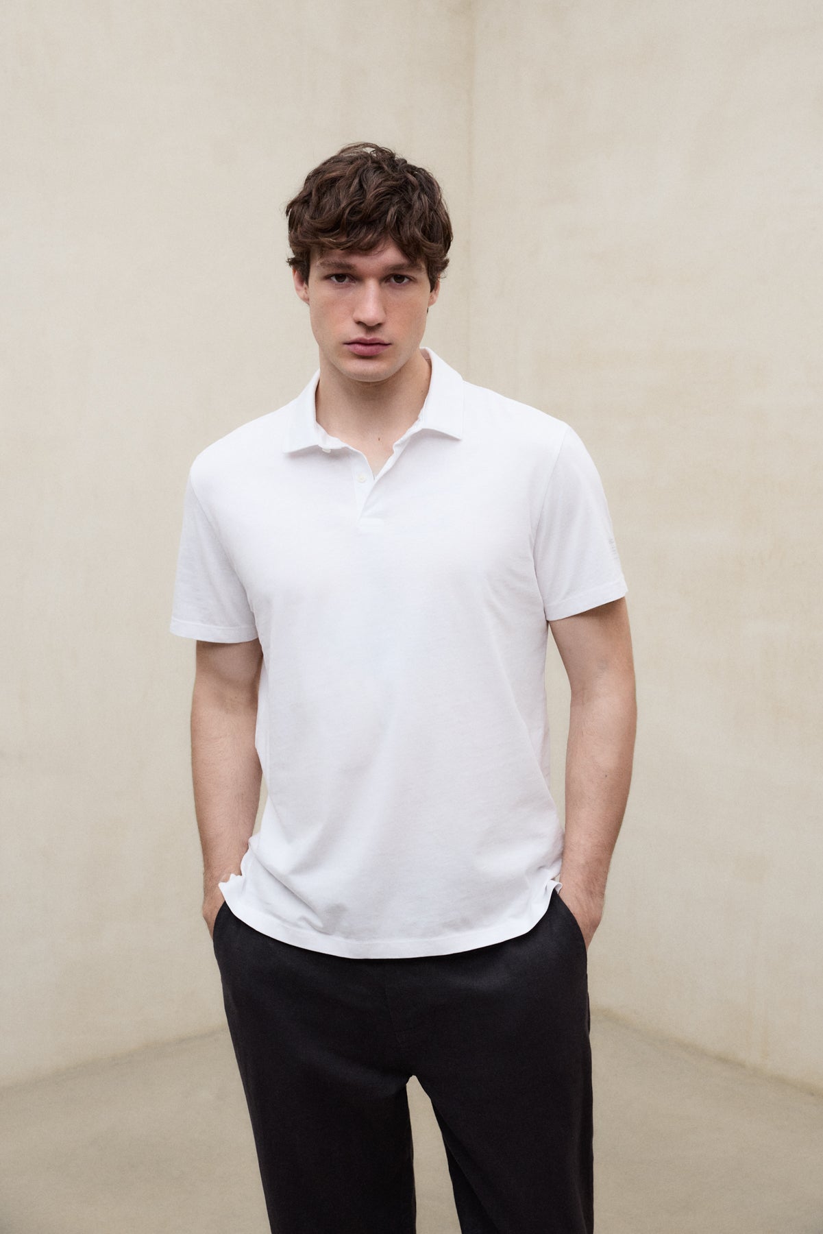 THEO WHITE KNIT POLO SHIRT