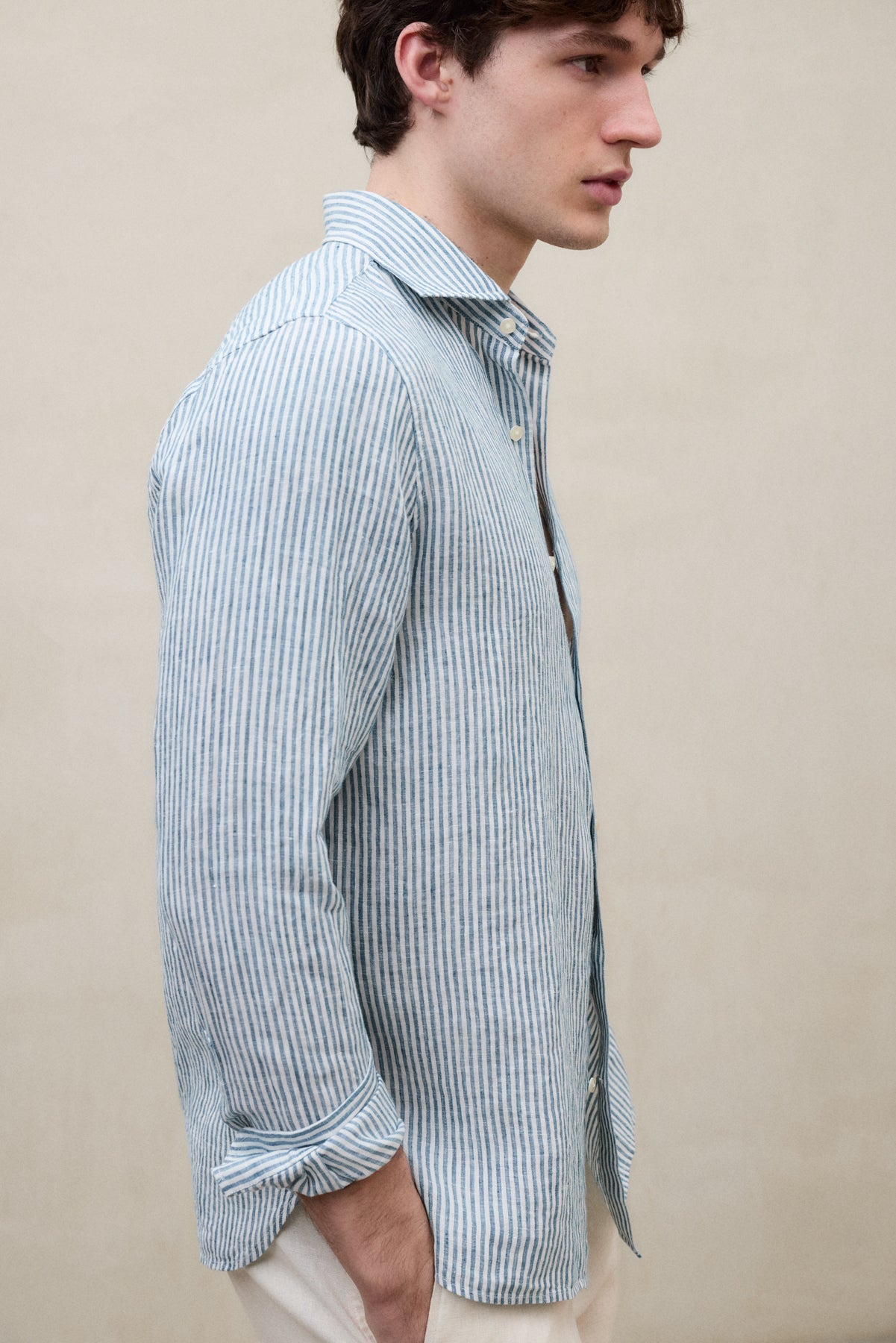 STRIPED GREEN ALFREDO LINEN SHIRT