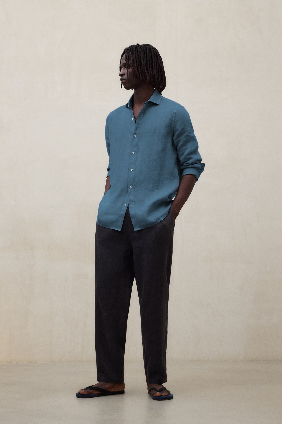 CHEMISE ALFREDO EN LIN BLEU