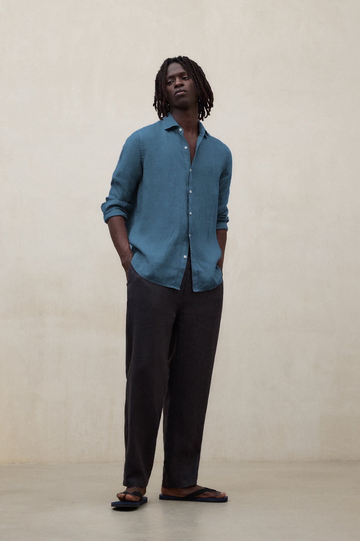 CHEMISE ALFREDO EN LIN BLEU