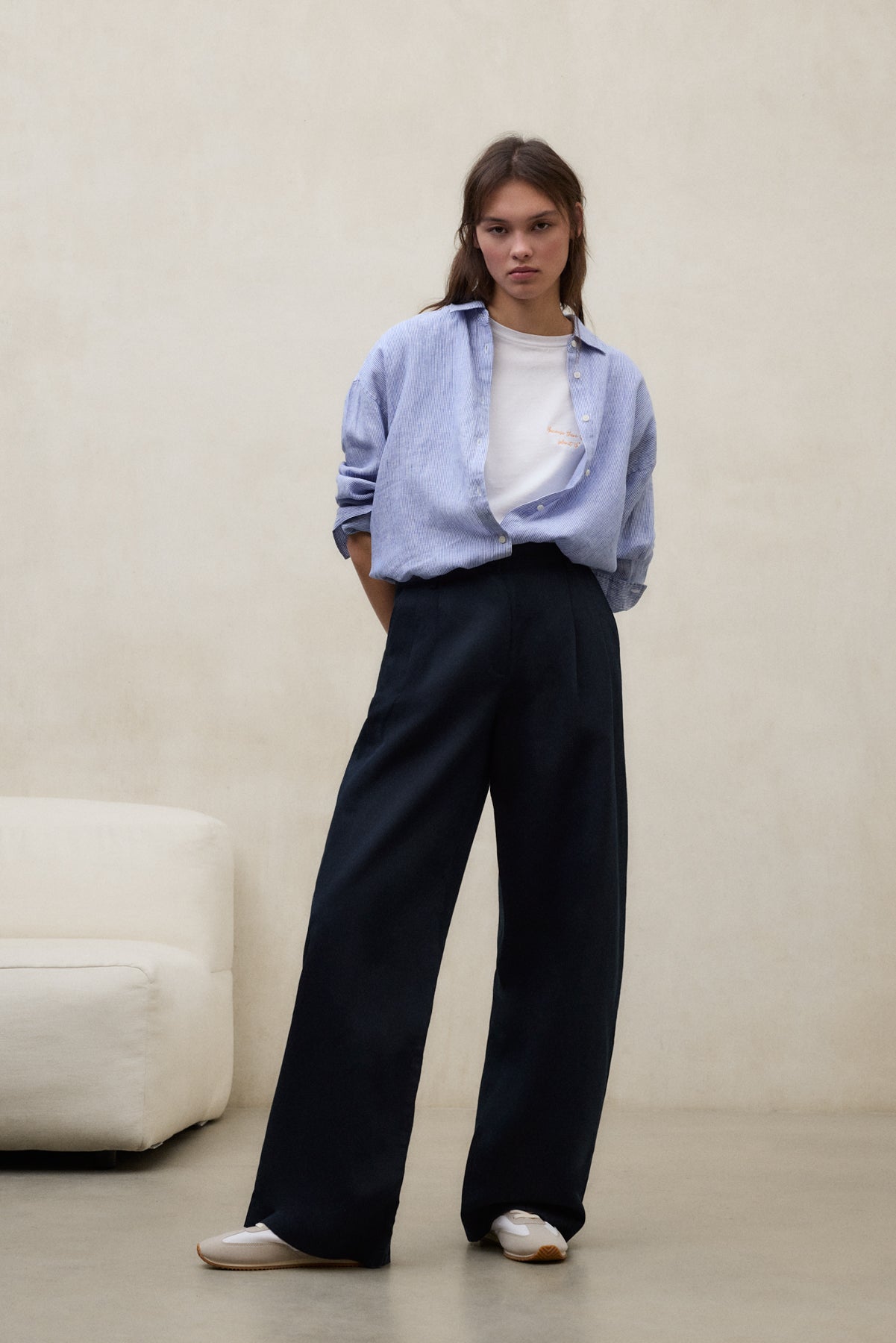 PANTALON EN LIN MIEL BLEU MARINE