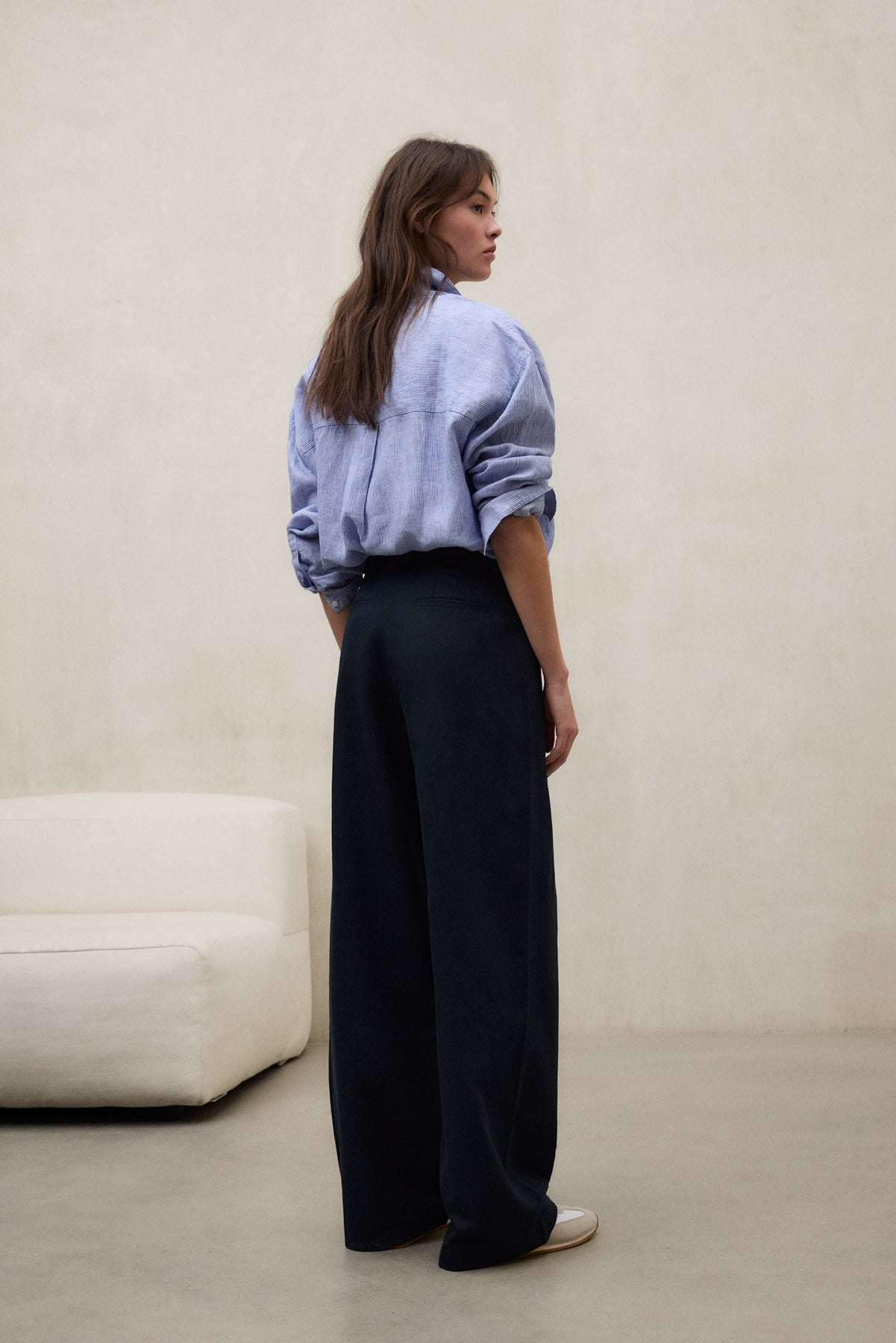PANTALON EN LIN MIEL BLEU MARINE