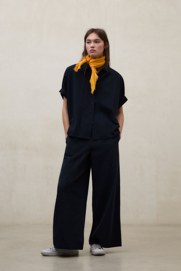 CHEMISE MELANIA EN SEERSUCKER BLEU MARINE