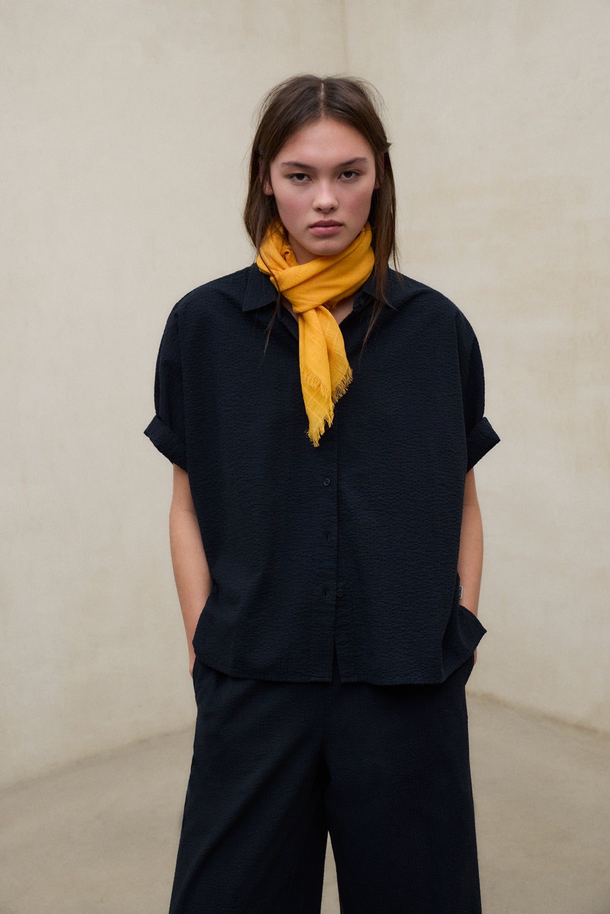 CHEMISE MELANIA EN SEERSUCKER BLEU MARINE