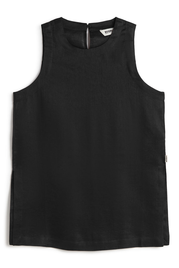 Una blusa de Ecoalf sin mangas negra sostenible de cuello redondo con cierre en la espalda.