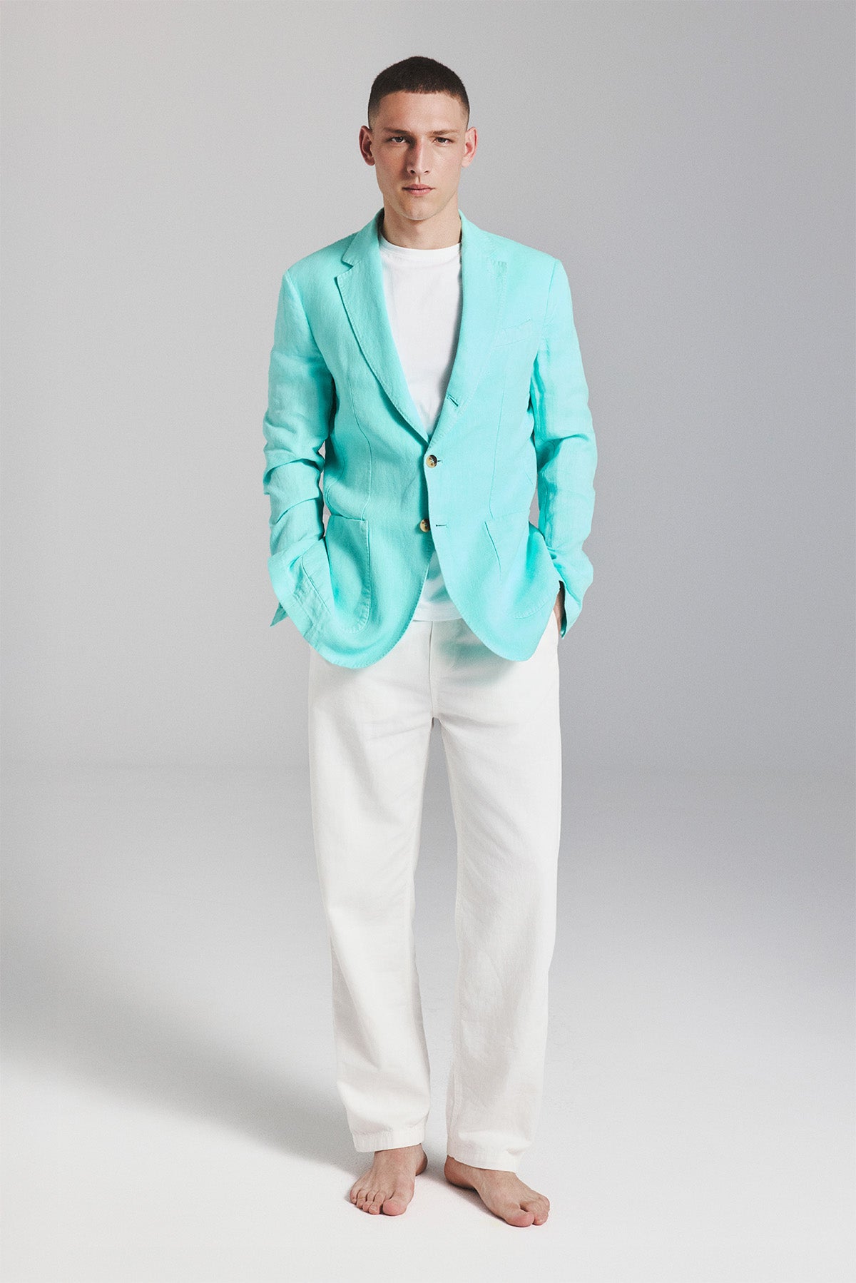 BLAZER LAPO EN CHANVRE TURQUOISE