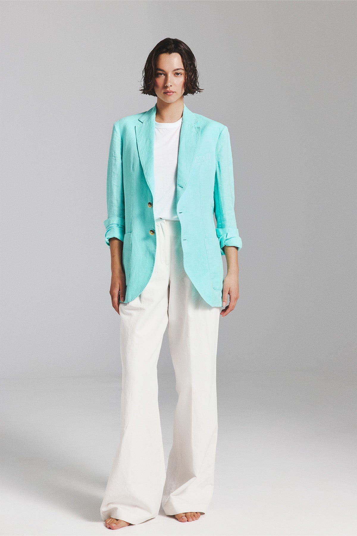 BLAZER LAPO EN CHANVRE TURQUOISE