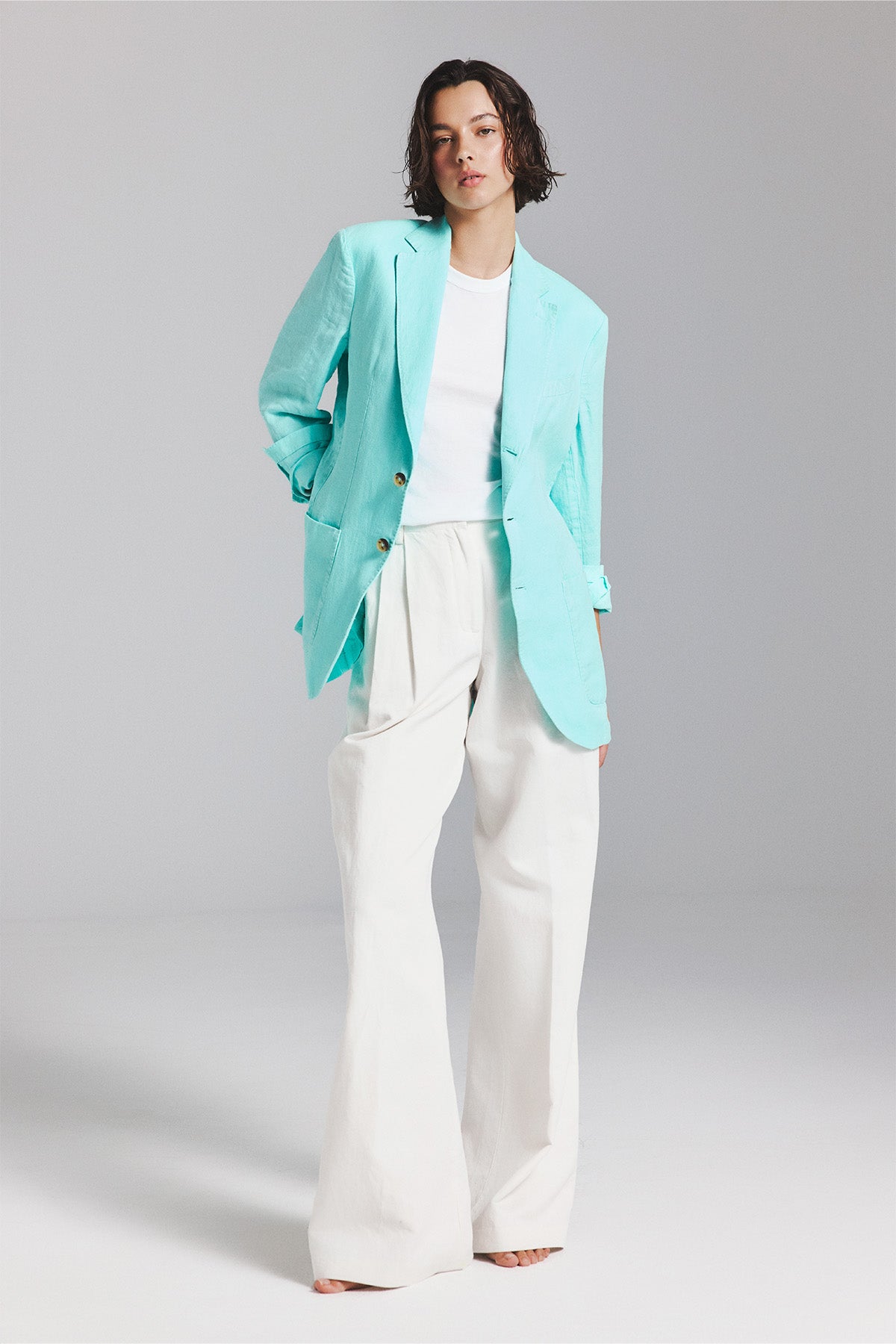 BLAZER LAPO EN CHANVRE TURQUOISE